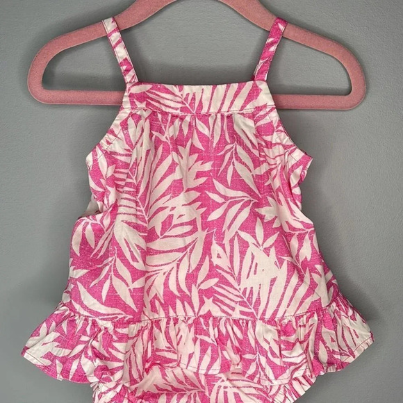 BABY GAP NWT Girls Fern Print Pink White Ruffled 2 Pc Sun Dress 0-3m 6-12m - Picture 2 of 7
